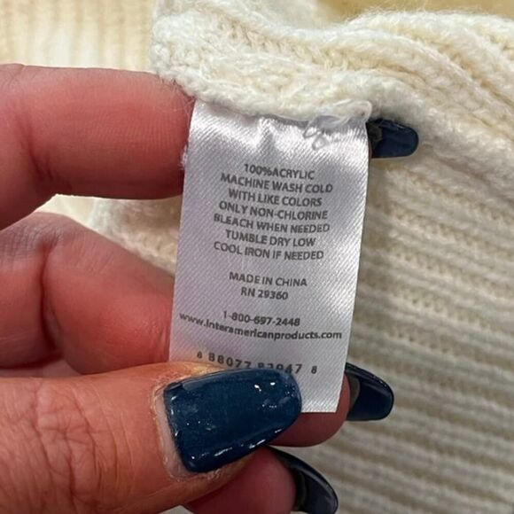 Dip Womens Ribbed Knit Sweater Crewneck Long Sleeves Acrylic Cream Size Medium - Picture 3 of 4